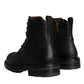 Dolce & Gabbana Black Lace Up Mid Calf Boots Men Shoes