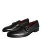 Dolce & Gabbana Black Leather Logo Loafers Men Dress Shoes