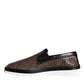 Dolce & Gabbana Brown Black Leather Weaved Men Loafers Shoes