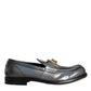 Dolce & Gabbana Silver Leather Logo Plaque Slip On Men Loafers Shoes