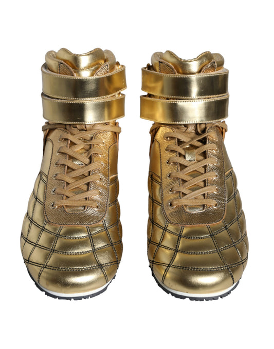 Dolce & Gabbana Gold Leather Sartoria High Top Sneakers Shoes