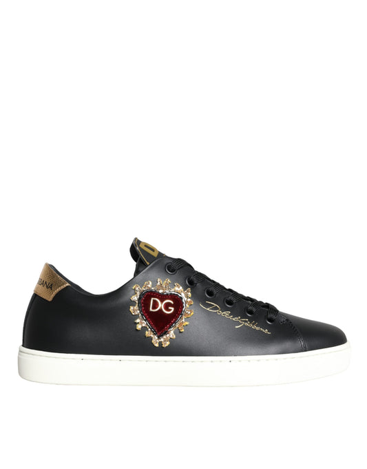 Dolce & Gabbana Black Portofino Sacred Heart Sneakers Shoes