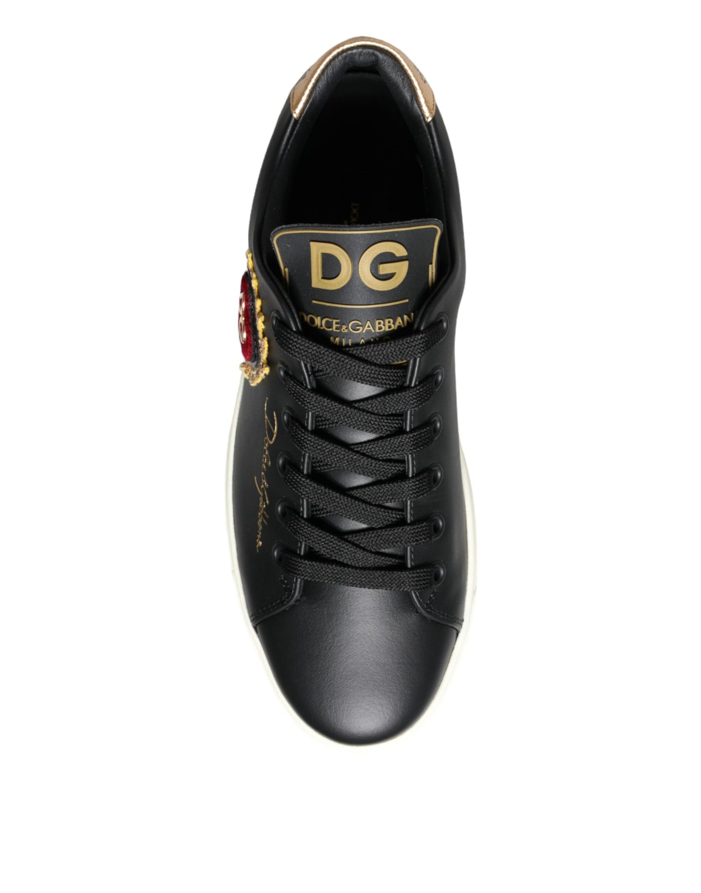 Dolce & Gabbana Black Portofino Sacred Heart Sneakers Shoes