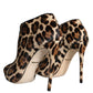 Dolce & Gabbana Brown Leopard Calf Fur Heels Ankle Boots Shoes