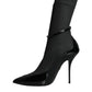 Dolce & Gabbana Black Leather Stilettos Booties Socks Shoes