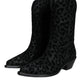 Dolce & Gabbana Black Gray Leopard Cowboy Boots Shoes