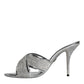 Dolce & Gabbana Silver Crystals Keira Heels Slides Shoes