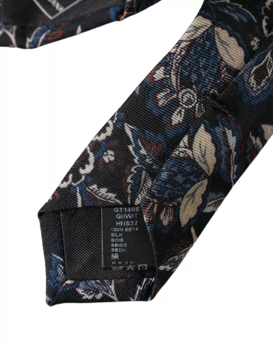 Dolce & Gabbana Black Floral Pattern Silk Adjustable Men Tie