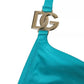 Dolce & Gabbana Blue Green Halter DG Logo Swimwear Beachwear Bikini Top