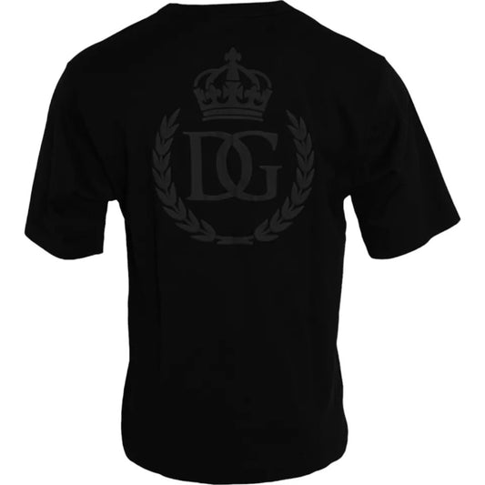 Dolce & Gabbana Black Logo Embossed Cotton Crew Neck T-shirt