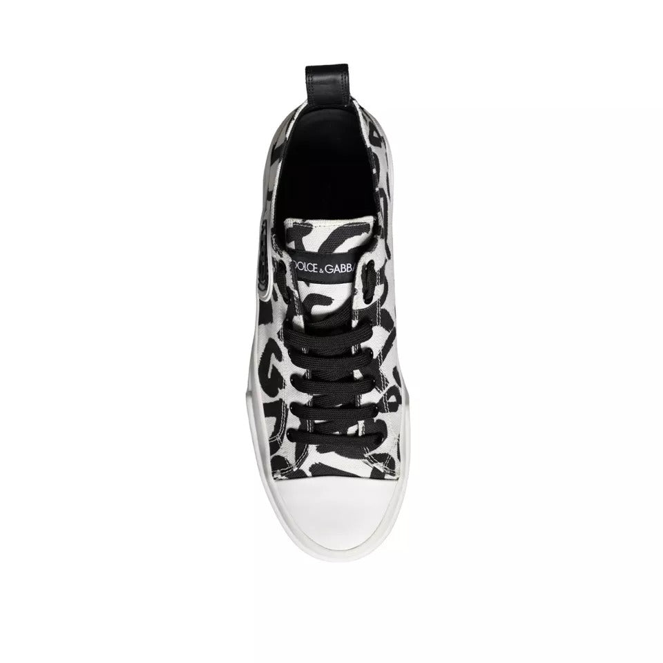 Dolce & Gabbana Black White Canvas Low Top Sneakers Men Shoes