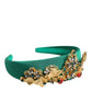 Dolce & Gabbana Green Silk Crystal Embellished Tiara Headband Crown Diadem