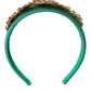 Dolce & Gabbana Green Silk Crystal Embellished Tiara Headband Crown Diadem