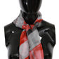 Costume National Gray Red 100% Silk Branded Scarf