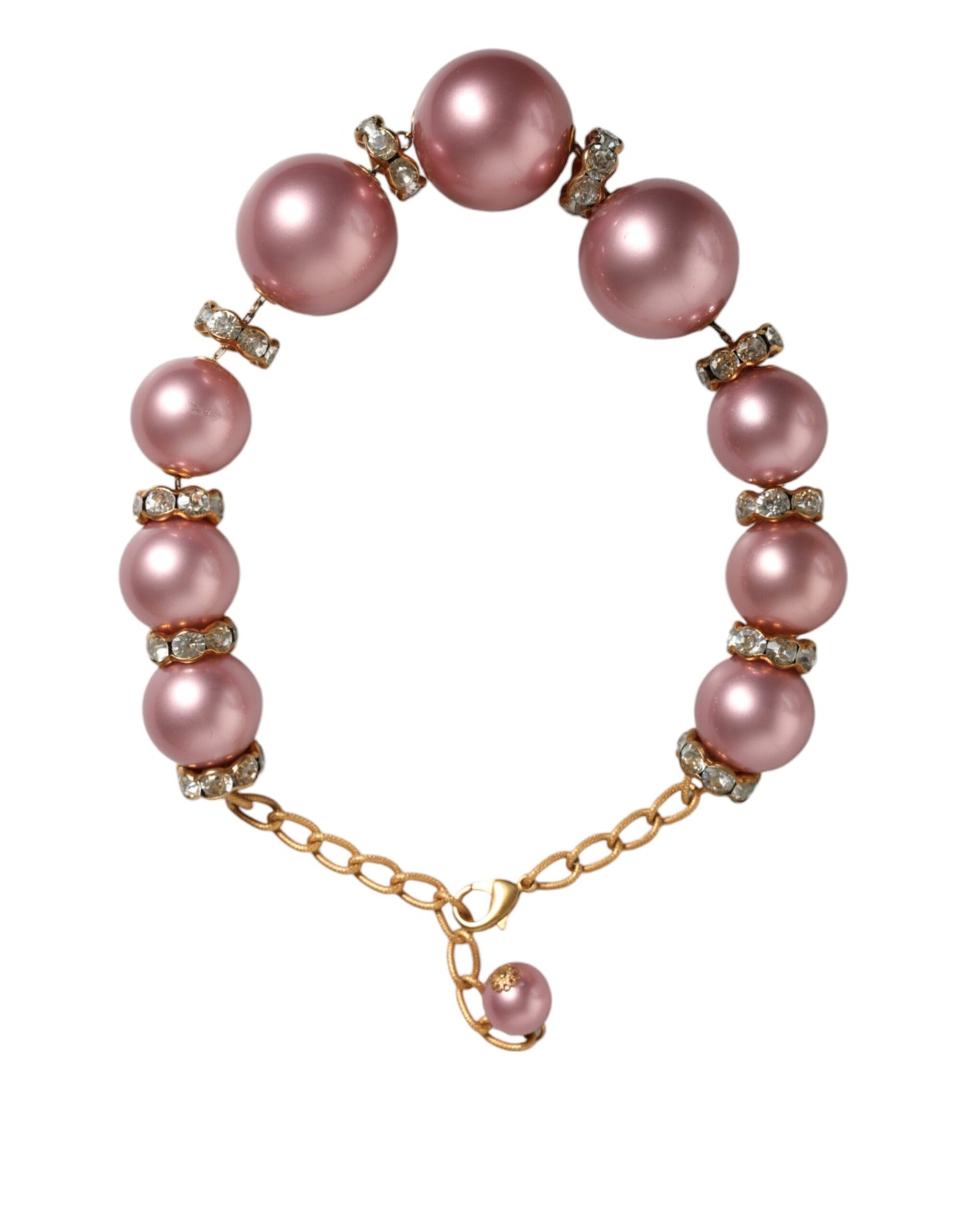 Dolce & Gabbana Pink Maxi Faux Pearl Beads Crystals Gold Chain Necklace