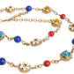 Dolce & Gabbana Gold Tone Brass Chain Floral Crystal Beaded Necklace