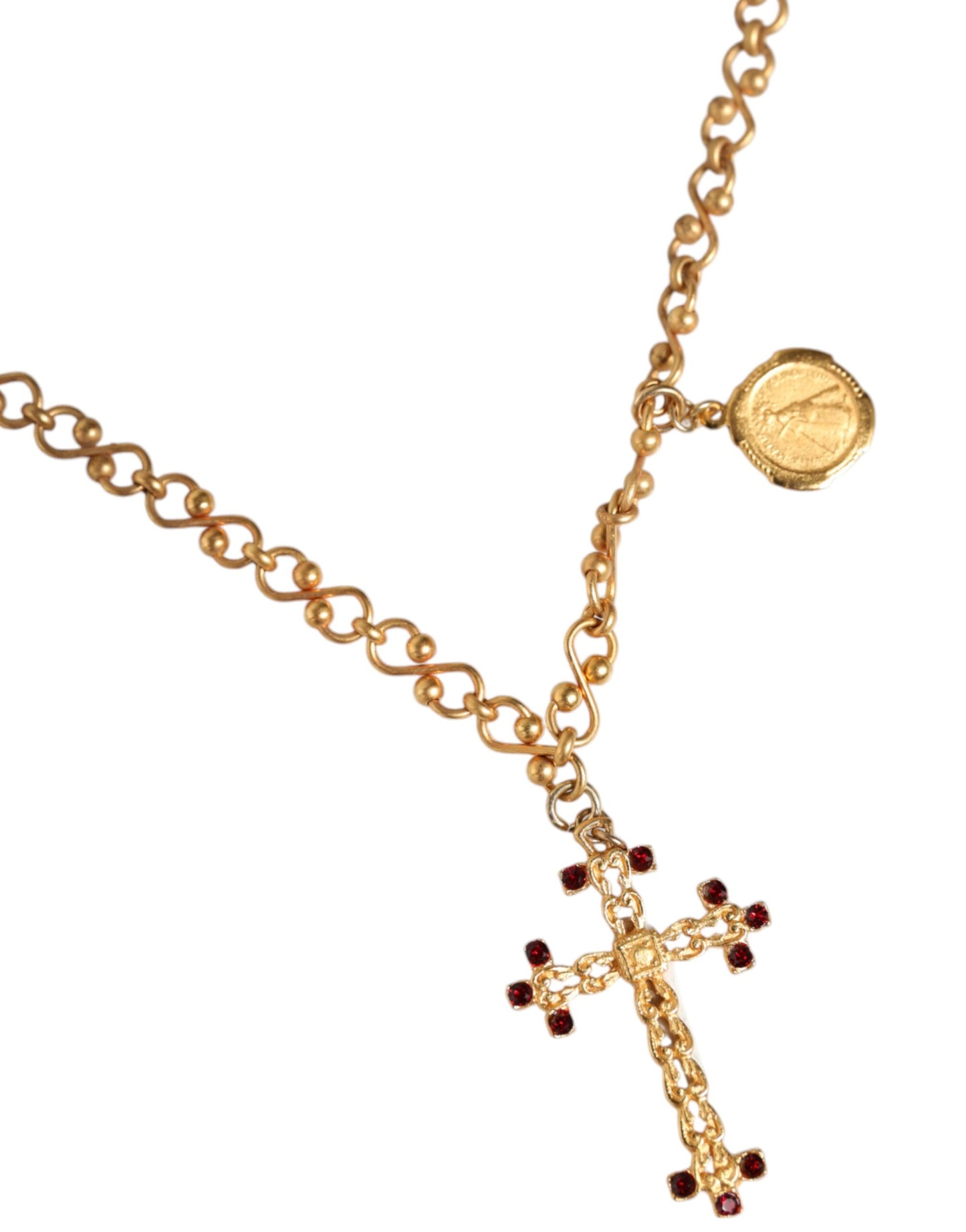 Dolce & Gabbana Gold Tone Brass Chain Religious Cross Pendant Necklace