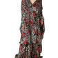 Dolce & Gabbana Brown Leopard Red Roses Silk Long Gown Dress