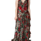 Dolce & Gabbana Brown Leopard Red Roses Silk Long Gown Dress