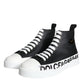 Dolce & Gabbana Black White Leather Mid Top Sneakers Shoes