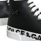 Dolce & Gabbana Black White Leather Mid Top Sneakers Shoes