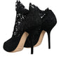 Dolce & Gabbana Black Stretch Taormina Lace Boots Shoes