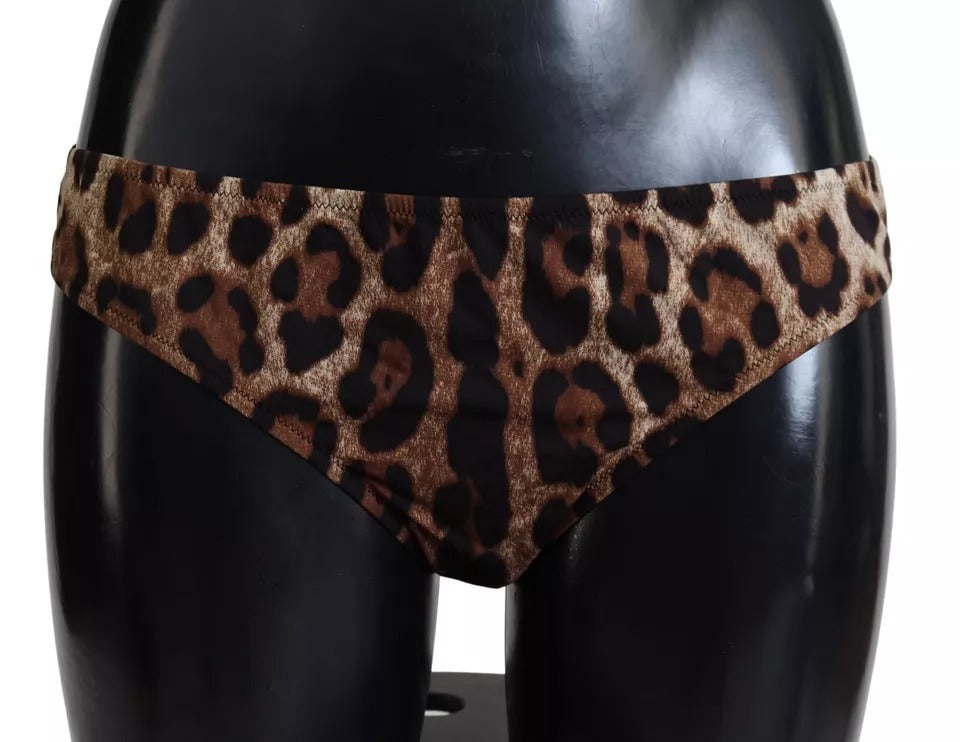 Dolce & Gabbana Brown Leopard Print Swimsuit Swimwear Bikini Bottom