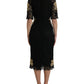 Dolce & Gabbana Black Floral Lace Cotton Sheath Midi Dress