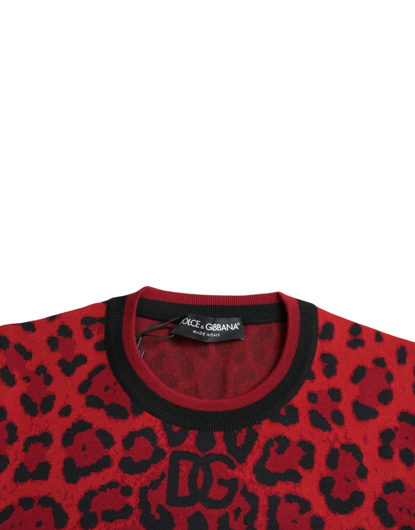 Dolce & Gabbana Red Leopard Wool Crew Neck Pullover Sweater
