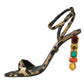Dolce & Gabbana Gold Leopard Crystals Heels Sandals Shoes
