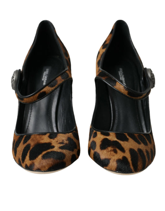 Dolce & Gabbana Brown Leopard Calf Hair Mary Jane Pumps Shoes