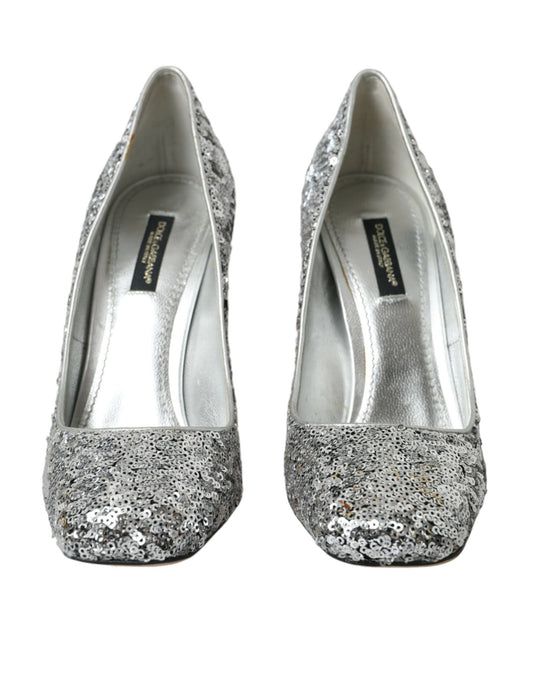 Dolce & Gabbana Silver Sequin Embellished Heels Pumps Shoes