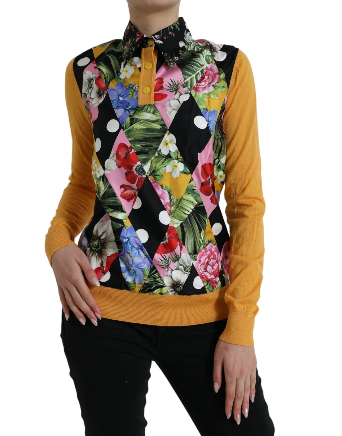 Dolce & Gabbana Elegant Patchwork Henley Silk Blend Sweater