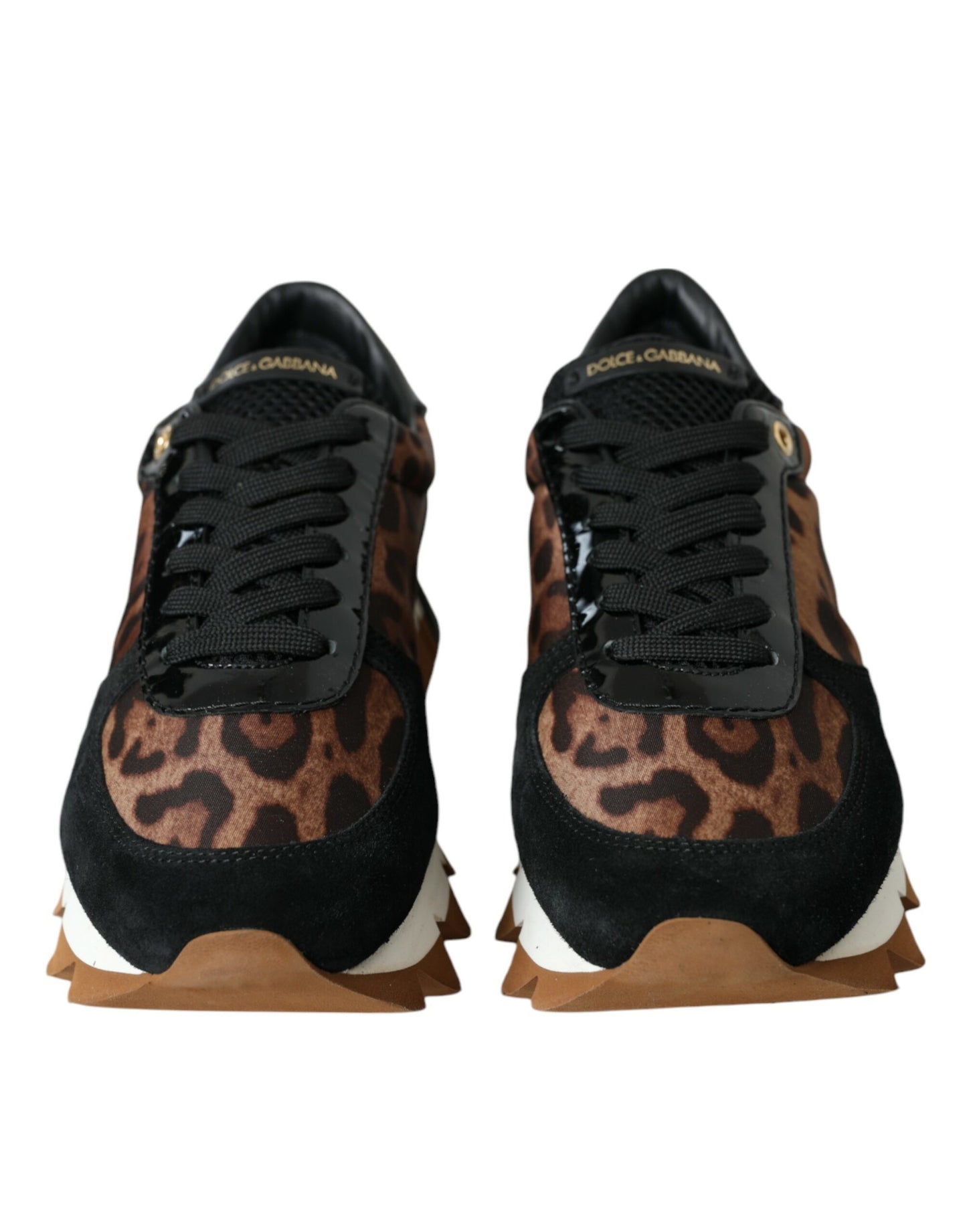 Dolce & Gabbana Black Brown Leopard Low Top Leather Sneaker Shoes