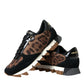 Dolce & Gabbana Black Brown Leopard Low Top Leather Sneaker Shoes