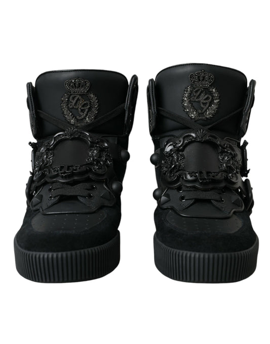 Dolce & Gabbana Black Logo Leather Miami High Top Sneakers Shoes