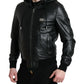 Dolce & Gabbana Elegant Black Leather Hooded Zip Jacket