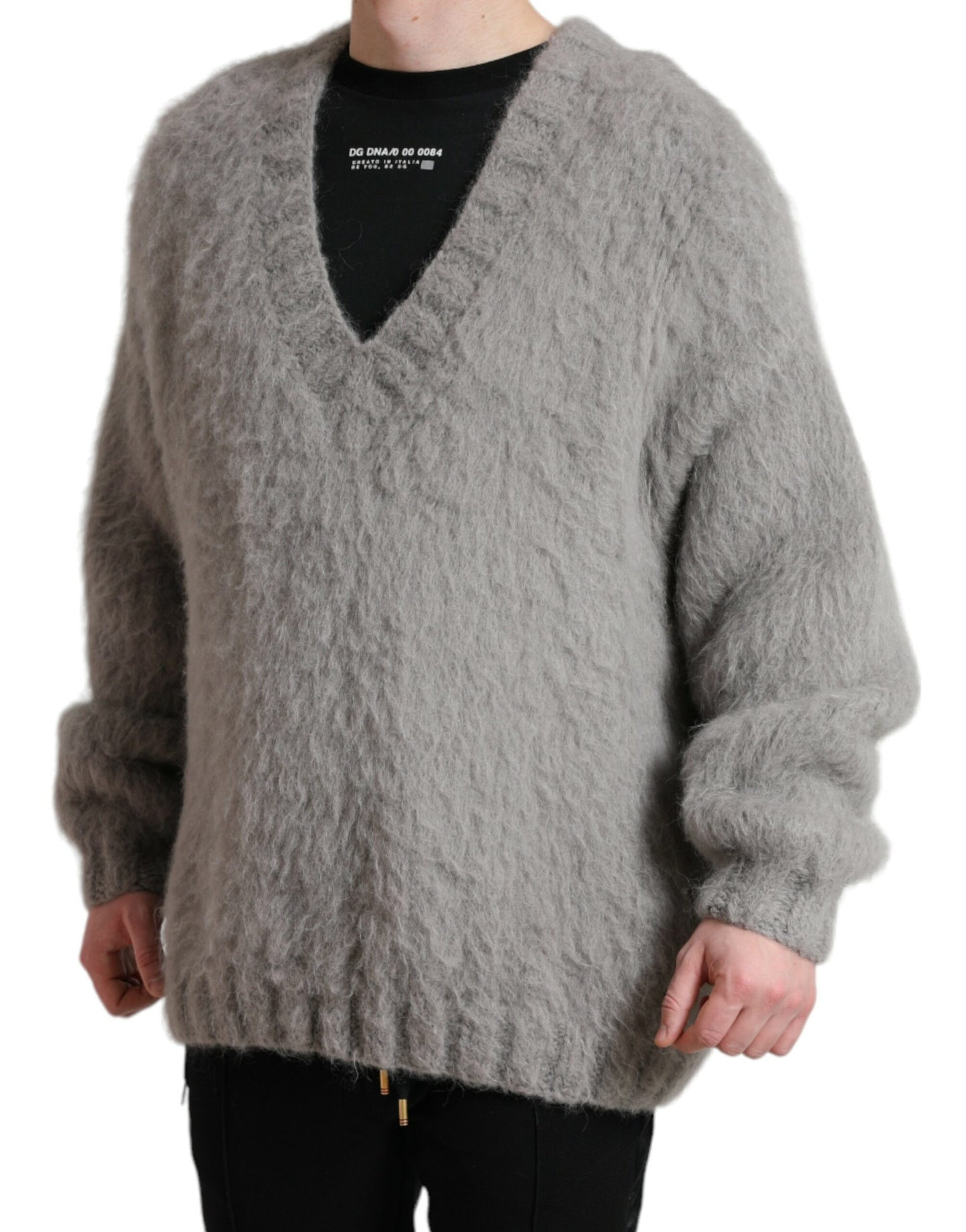 Dolce & Gabbana Elegant Grey V-Neck Alpaca Blend Sweater