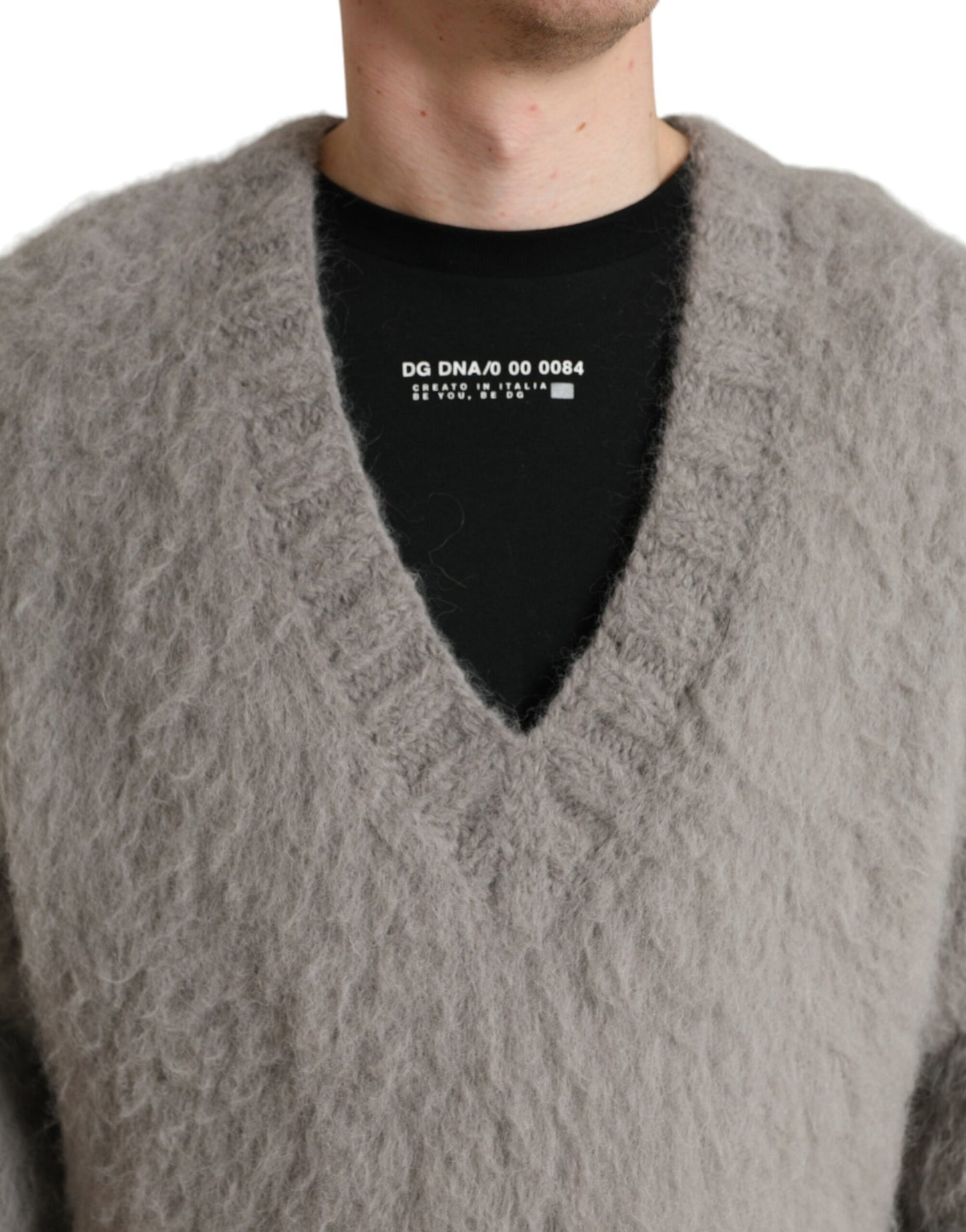 Dolce & Gabbana Elegant Grey V-Neck Alpaca Blend Sweater