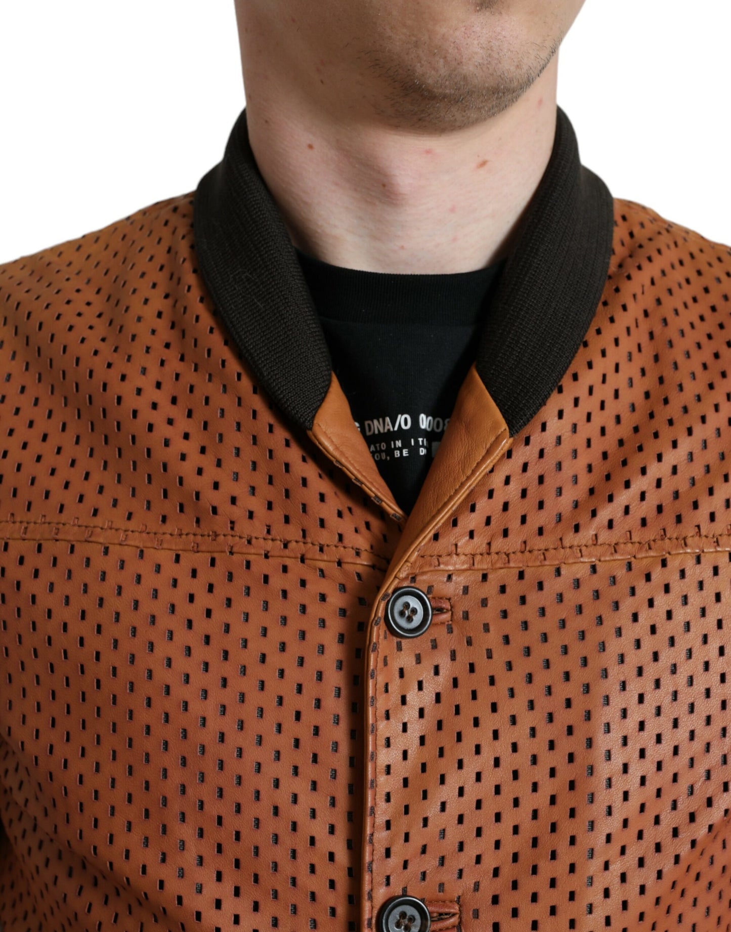 Dolce & Gabbana Elegant Leather Perforated Bomber Jacket