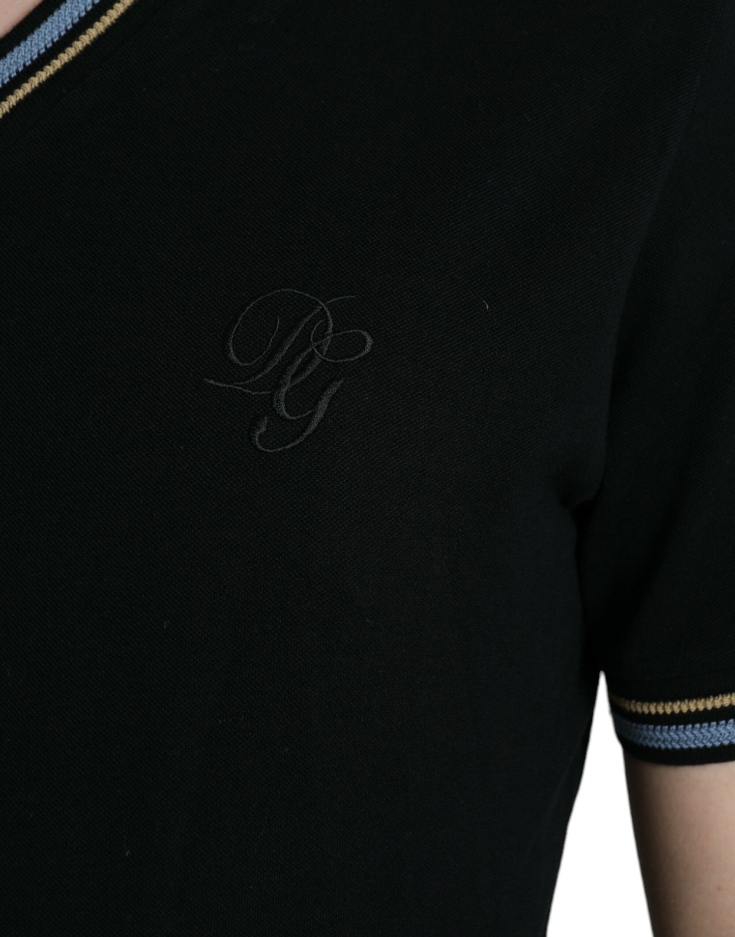 Dolce & Gabbana Elegant Black V-Neck Polo Tee