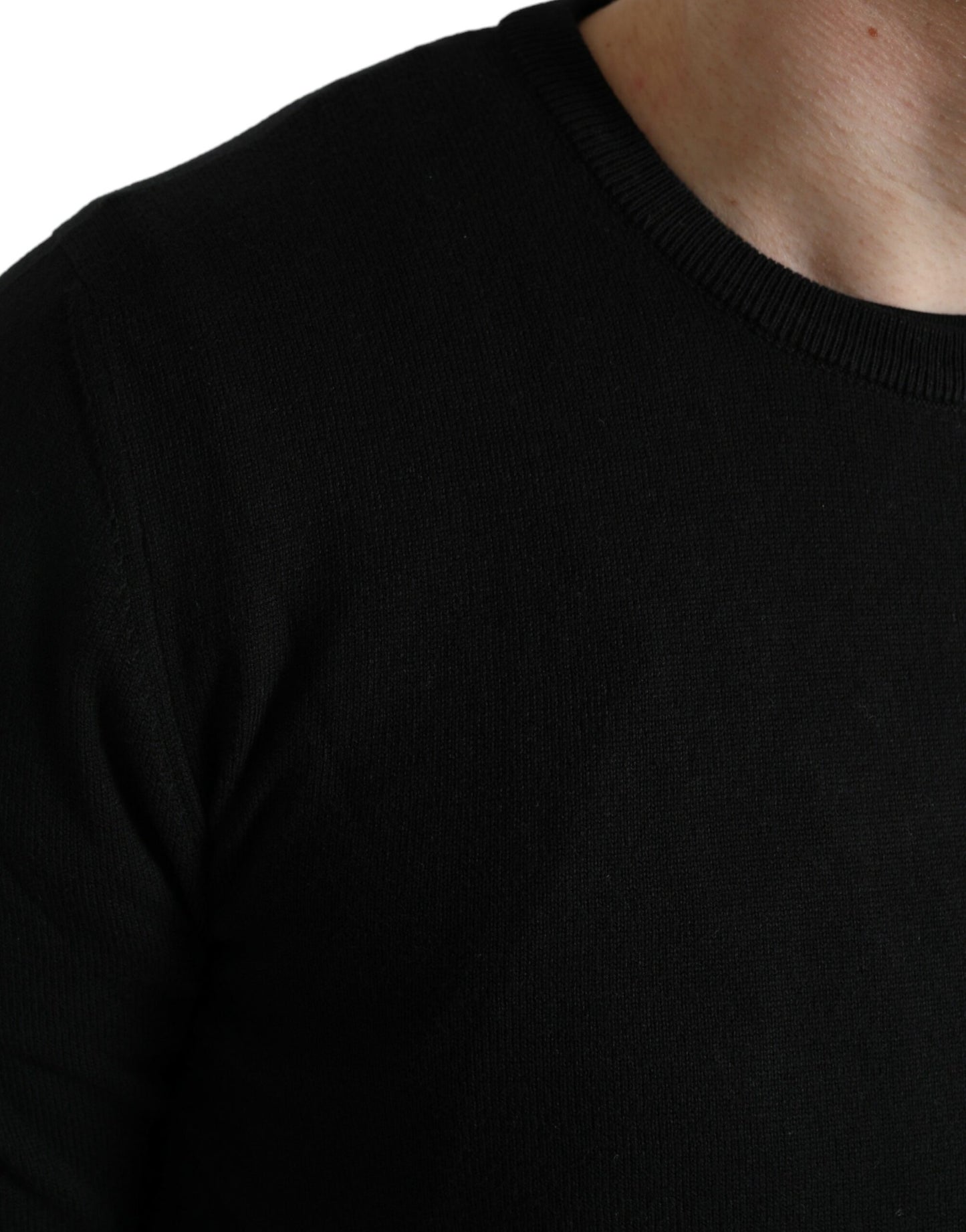 Dolce & Gabbana Elegant Black Cotton Crewneck Pullover Sweater