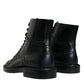 Dolce & Gabbana Black Leather Lace Up Mid Calf Boots Shoes