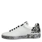 Dolce & Gabbana White Silver Crystal Logo Portofino Sneakers Shoes