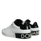 Dolce & Gabbana Black Leather Logo Portofino Sneaker Shoes