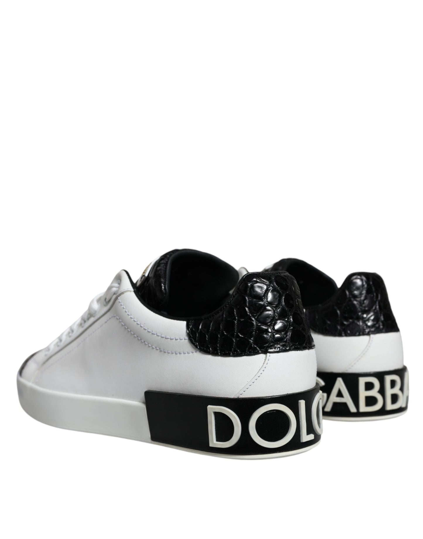 Dolce & Gabbana Black Leather Logo Portofino Sneaker Shoes