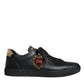 Dolce & Gabbana Black Leather Heart Low Top Casual Sneaker Shoes