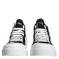 Dolce & Gabbana White Black Cotton Logo High Top Sneaker Shoes