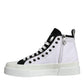 Dolce & Gabbana White Black Cotton Logo High Top Sneaker Shoes