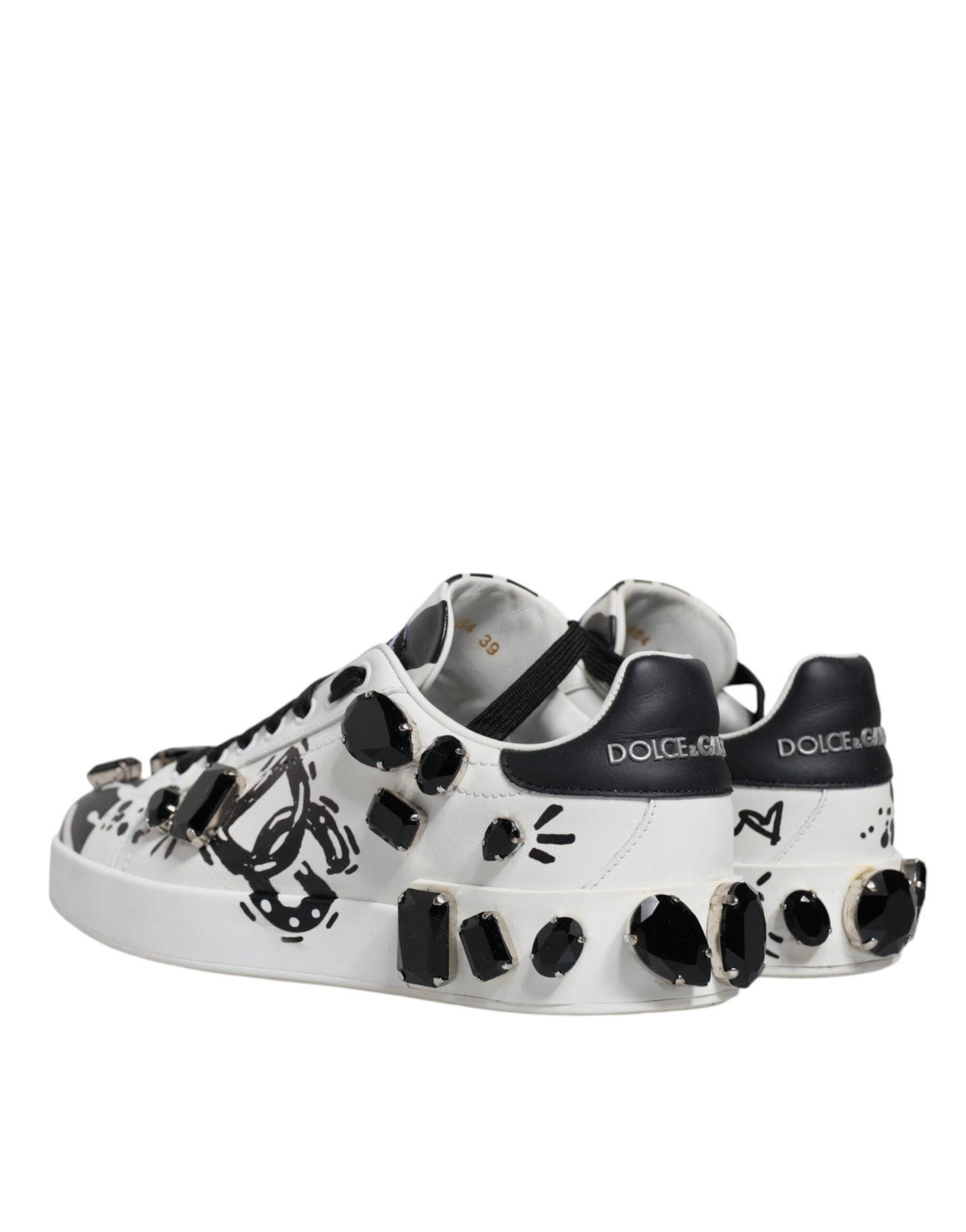 Dolce & Gabbana White Crystal Portofino Low Top Sneaker Shoes